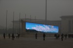BEIJING, CHINA - The LED screen shows the blue sky on the Tiananmen Square at dangerous levels of air pollution on January 23, 2013 in Beijing, China. (Photo by Feng Li/Getty Images)